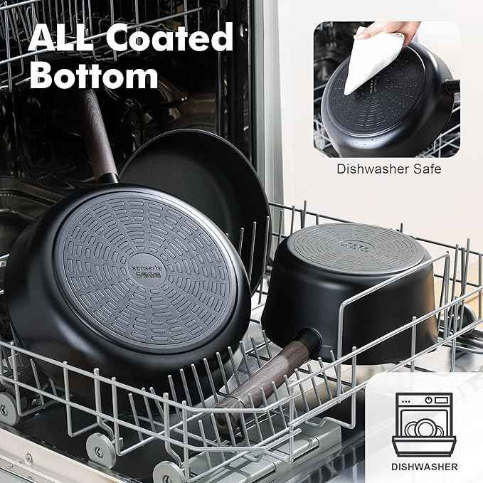 SENSARTE Pots and Pans Set Nonstick Cookware Set Kitchen Cooking Set Non-stick, Dishwasher & Oven Safe, Induction Compatible, Free of Intentionally Added PFOA/PFOS, 13pcs, Black