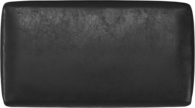 SIMPLIHOME Milltown Small Ottoman Bench - 27 inch Wide Upholstered Vegan Leather Rectangle Footstool Ottoman in Distressed Black, Contemporary Bench for Bedroom with Cushioned Seat, Assembled