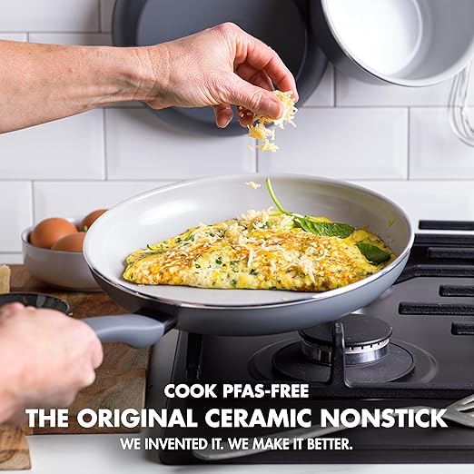 GreenPan Dover 8” and 10” 2 Piece Frying Pan Skillet Set, Non-Toxic PFAS-Free Ceramic Nonstick Coating, Sear Saute Fry Egg Omlete, Dishwasher & Oven Safe, Stay Cool Handle, Easy Pour Rims, Black