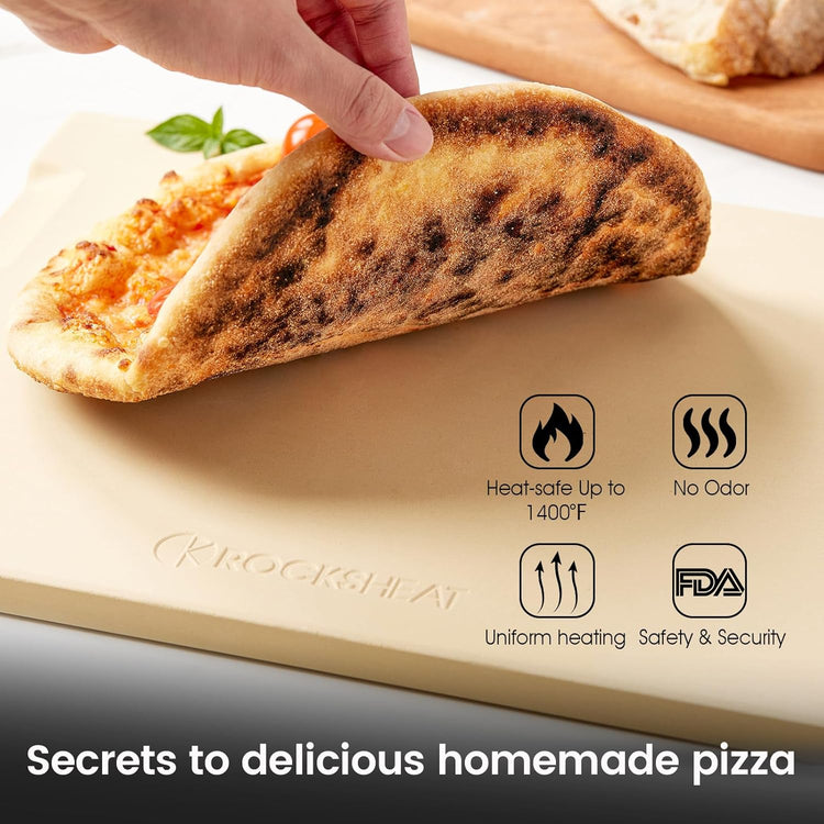 15x12 Inch Pizza Stone & 12 Inch Rotatable Pizza Peel Set, Baking Stone with Non-Stick Aluminum Peel, Spatula with Beech Wood Handle, Cordierite Bread stone for oven