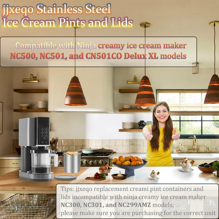 Stainless Steel Fit for ninja Creami Deluxe Containers (4 Count)