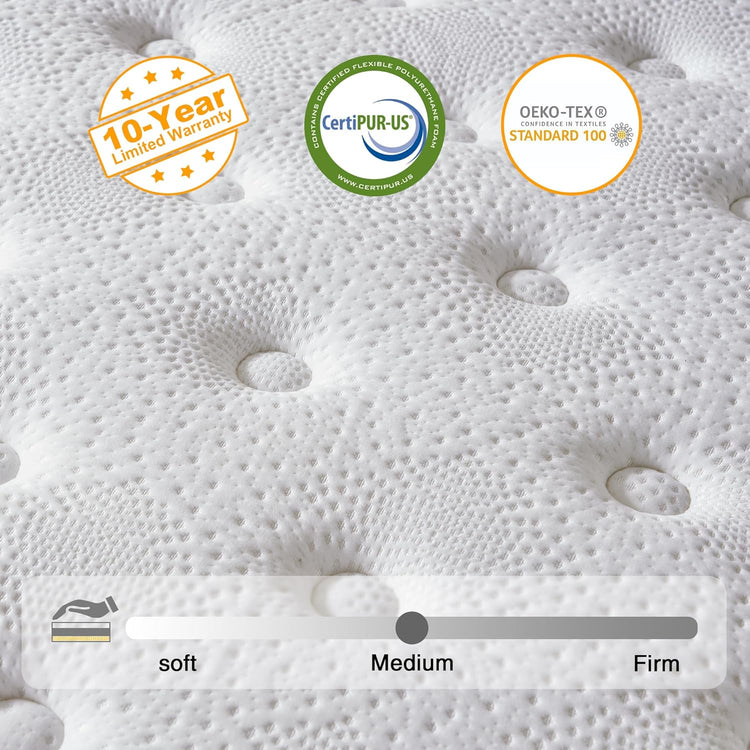 Full Size Mattress, 12 Inch Hybrid Mattress in a Box, Memory Foam and Individual Pocket Springs, Fiberglass Free, Soft and Breathable, Medium Firm Feel - Nestoria