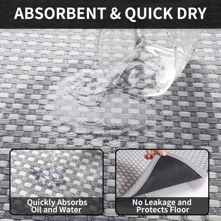 Kitchen Rugs Non Slip Washable, Rubber Backing Soft Chenille Braided Kitchen Mats for Floor, Super Absorbent Kitchen Runner Rug Standing Mat Sink Mat, Easy to Clean, Gray 17"x47"