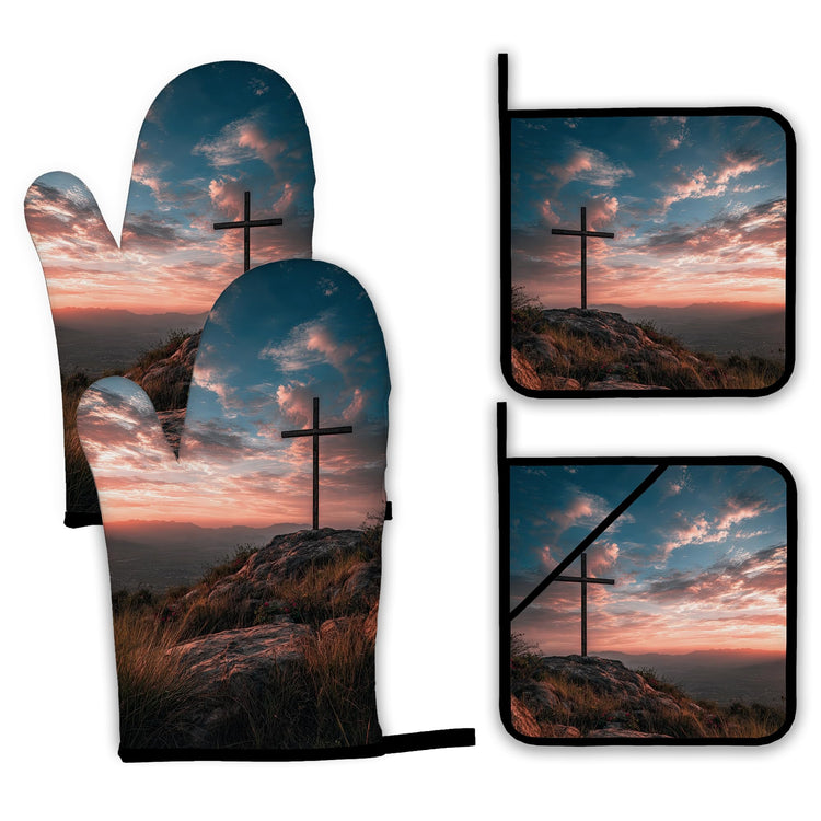 Cross Oven Mitts and Pot Holders Set (4 Count)