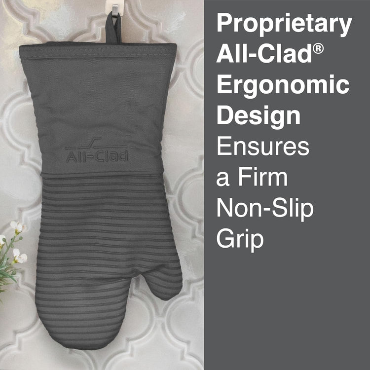 All Clad Silicone Oven Mitt: Heat Resistant up to 500 Degrees - 100% Cotton & Silicone, 14"x7" Oven Mitt for Kitchen and Barbeque, 1-Pack, Pewter