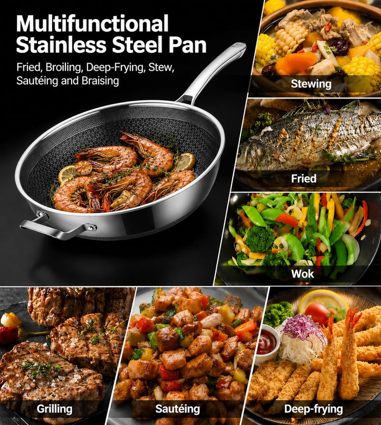 Wok Pan Hybrid Nonstick 14 Inch Wok with Lid