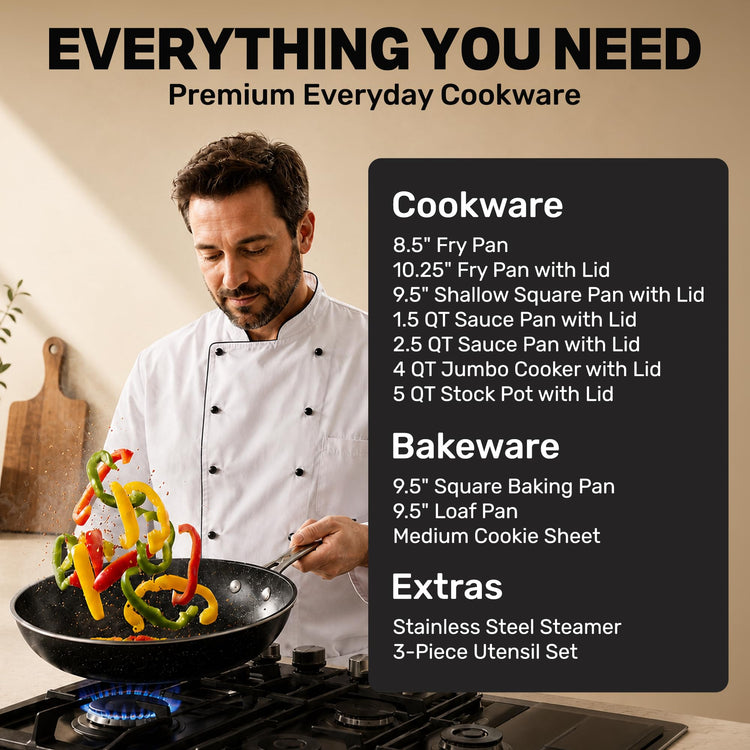 20 Pc Complete Pots and Pans Set Non Stick Cookware Set with Saute Pan (20 Count)