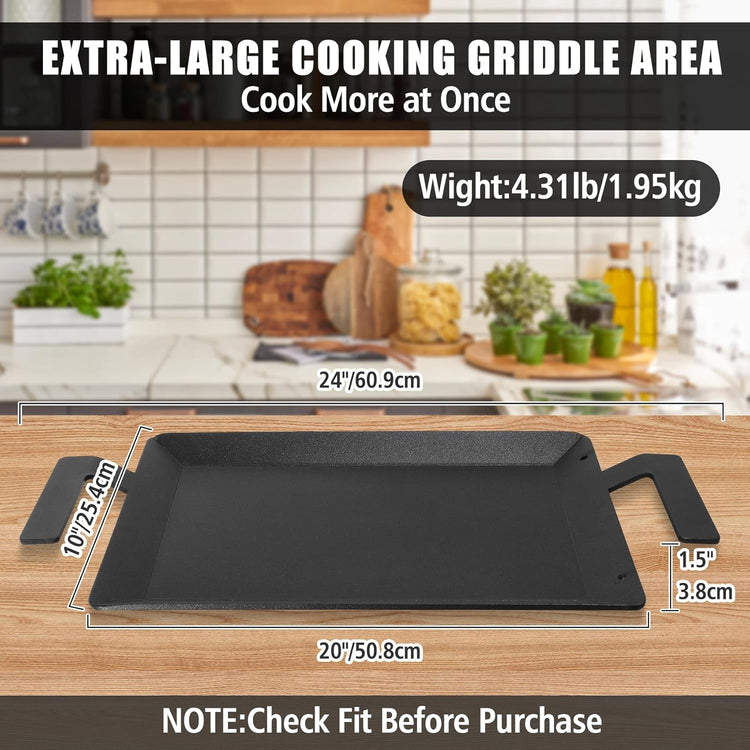 SafBbcue Carbon Steel Griddle Plate for Gas Grill, Carbon Steel Pan for Stove Top, Flat Top Griddle for Outdoor Charcoal Grill, Direct Flame Safe & Induction Compatible, Universal Multi-Use 24" x 10" - Nestoria