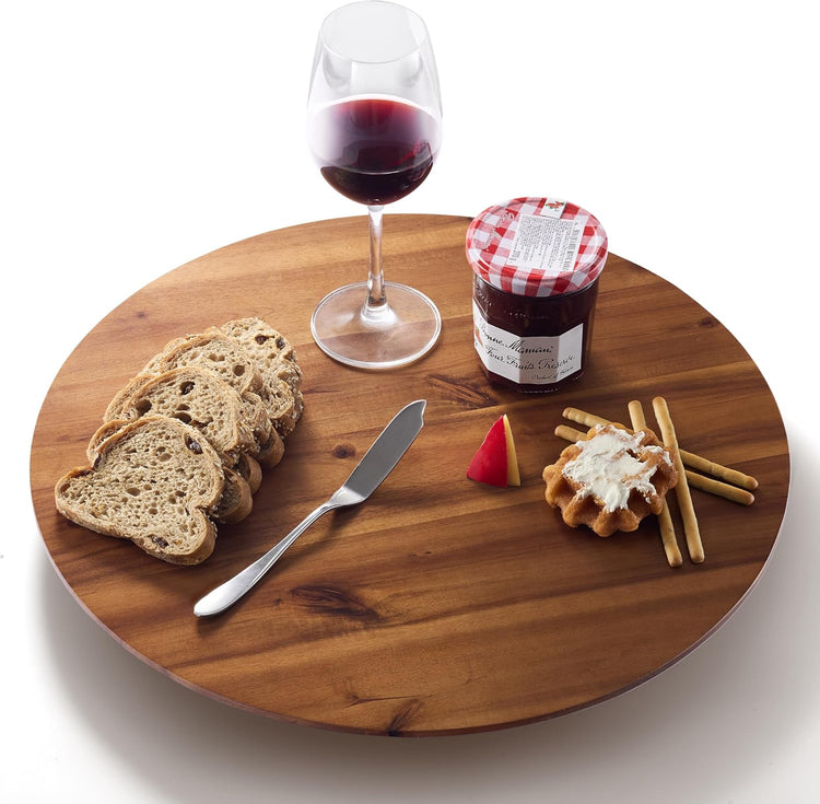 18" Acacia Wood Lazy Susan for Table Top - Wooden Turntable Serving Tray for Charcuterie Boards Cheese Board - Extra Large Round Lazy Susan Organizer - Kitchen Revolution for Countertop