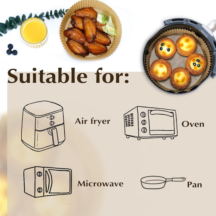 Air Fryer Disposable Paper Liners 100pcs 6.3 inch Round Parchment Paper Liner for Baking Roasting Fit 2-5 QT