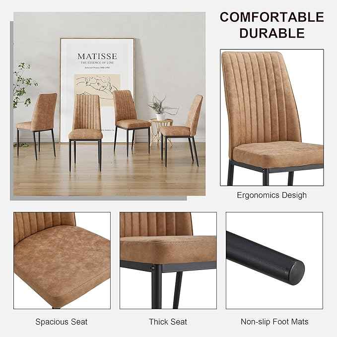 Modern Dining Chairs Set of 6 Kitchen Chairs Set Leathaire Fabric Chair with Metal Leg High Back Upholstered Chair for Dinner Room, Waiting Room(Set of 6, Brown)