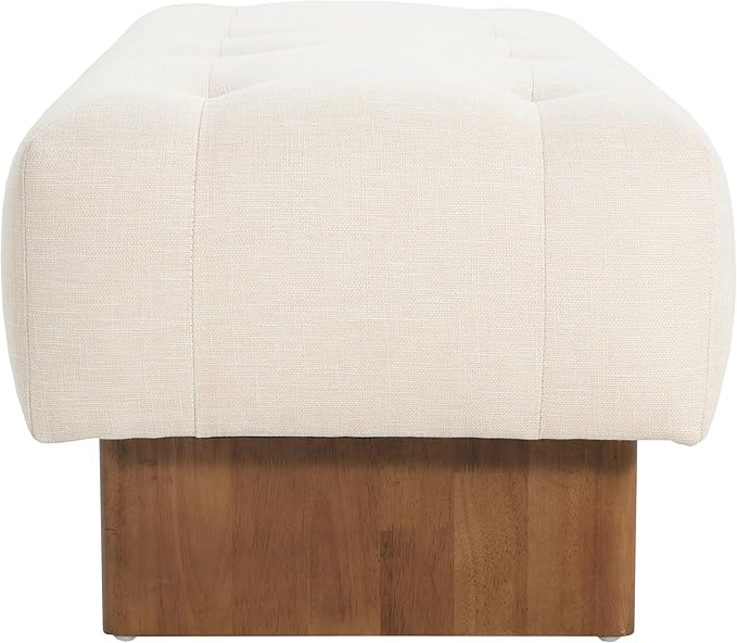 Christopher Knight Home Yvone Modern Upholstered Ottoman Bench, Minimalist Wooden Entryway Bench, Living Room Sofa Extra Seat, Ottoman End of Bed Bench for Bedroom, Beige+Brown