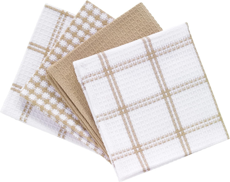 T-FAL Premium Waffle Dish Cloths: Highly Absorbent, Super Soft Long Lasting - 100% Cotton, 12"x13" Flat Waffle Dish Towel for Cleaning & Drying Dishes, (4-Pack), Sand - Nestoria