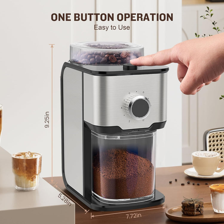 Burr Coffee Grinder, Adjustable Coffee Bean Grinder Electric with 14 Grinding Settings,2-12 Cups for Espresso, Drip Coffee and French Press