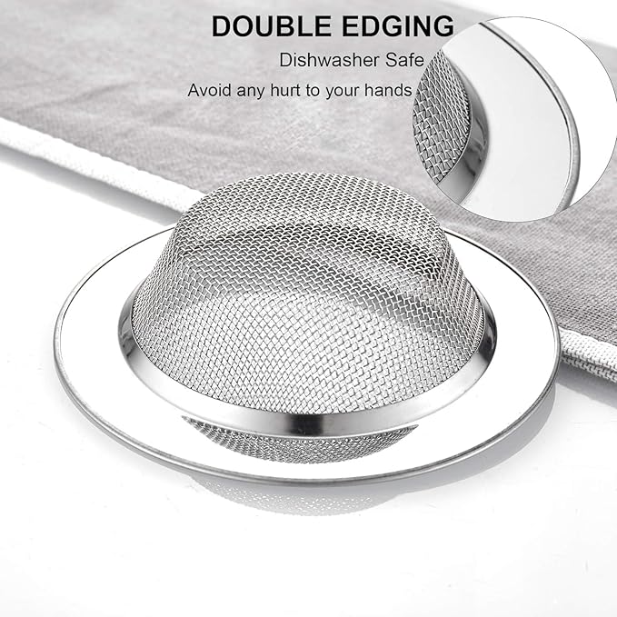 LASSHSWA 4 PCS Kitchen Sink Strainer Stainless Steel, Kitchen Sink Drain Strainer,Sink Strainers with Large Wide Rim 4.5" Diameter for Kitchen Sinks