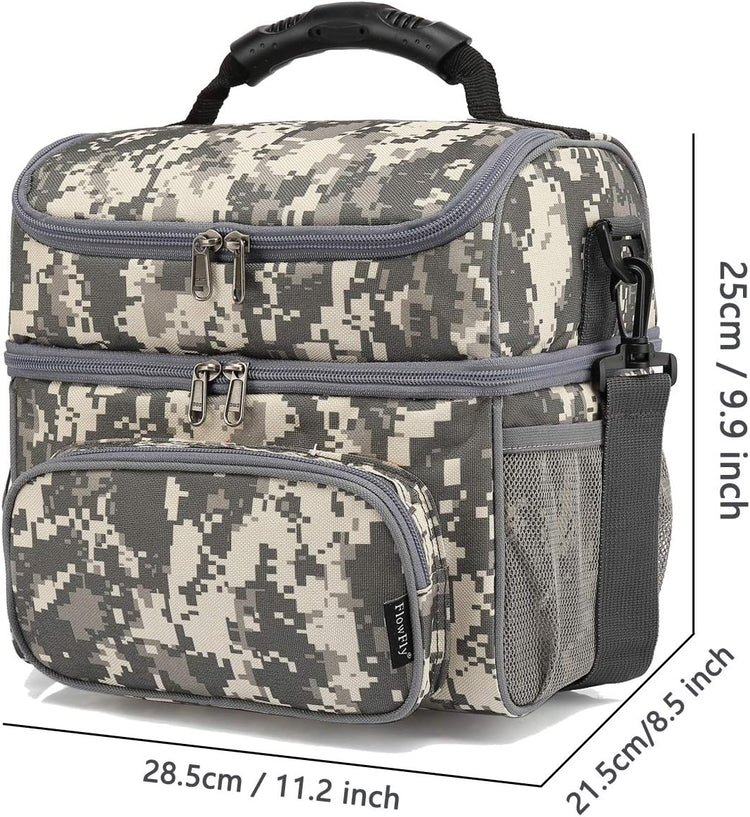 FlowFly Double Layer Cooler Insulated Lunch Bag Adult Lunch Box Large Tote Bag for Men, Women, With Adjustable Strap,Front Pocket and Dual Large Mesh Side Pockets