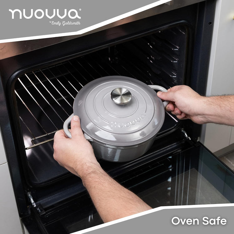 Cast Iron Dutch Oven with Lid – Non-Stick Ovenproof Enamelled Casserole Pot – Sturdy Dutch Oven Cookware – Grey, 3.1-Quart, 22cm – by Nuovva - Nestoria