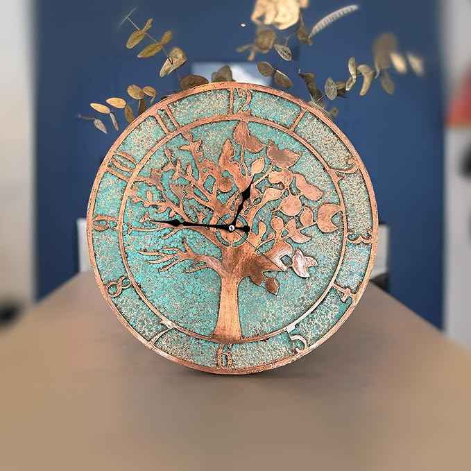 Handmade Copper Wall Clock Artisan Touch in Every Piece - Eternal Tree Wall Decor Copper Clock for Living Room, Office, Kitchen & Bedroom (20 Inch)