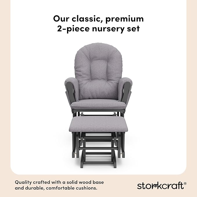 Storkcraft Premium Hoop Glider & Ottoman (Gray/Gray Swirl) — GREENGUARD Gold Certified Nursery Glider, Solid Wood Craftsmanship, Smooth-Gliding Nursery Chair and Ottoman, Award-Winning