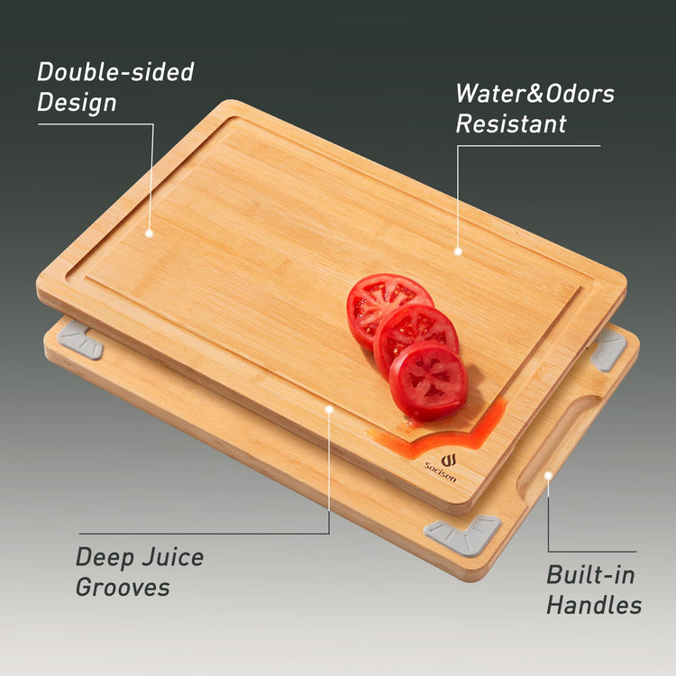 Bamboo Cutting Board Set Non Slip Feet with Holder Over Sink Kitchen Gadgets Charcuterie & Chopping Board Apartment Essentials New Home Must Haves Things Stuff Accessories House Housewarming Gifts (3 Count)