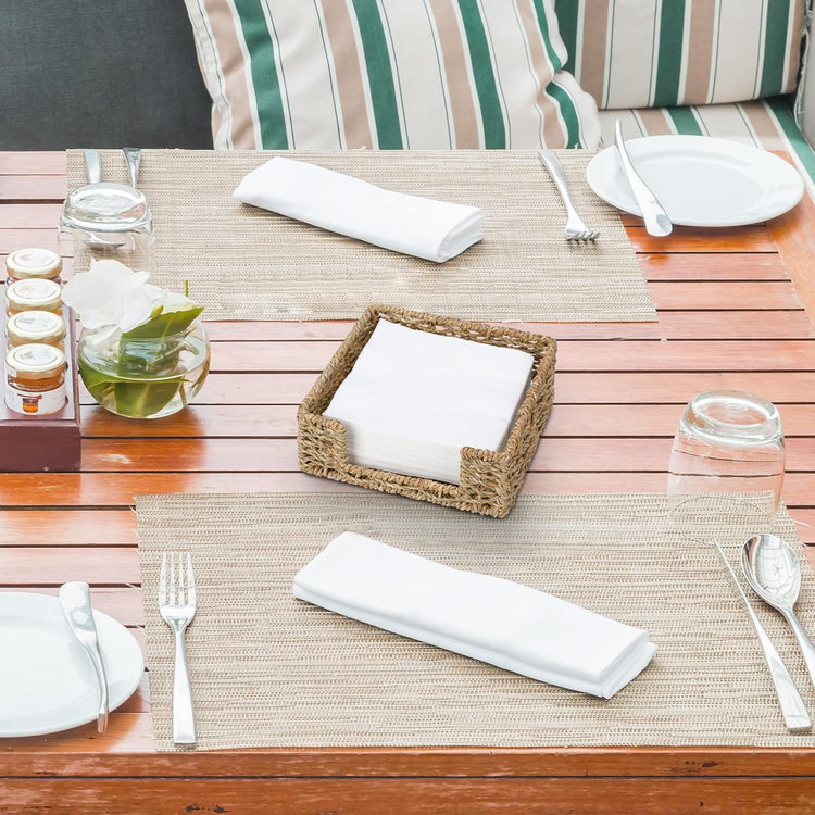 Ratten Napkin Holder for Table, Square Seagrass Serving Tray for Paper Napkins Kitchen Restaurant Dinner Wicker Baskets 7.8" x 7.8" x 2.8"