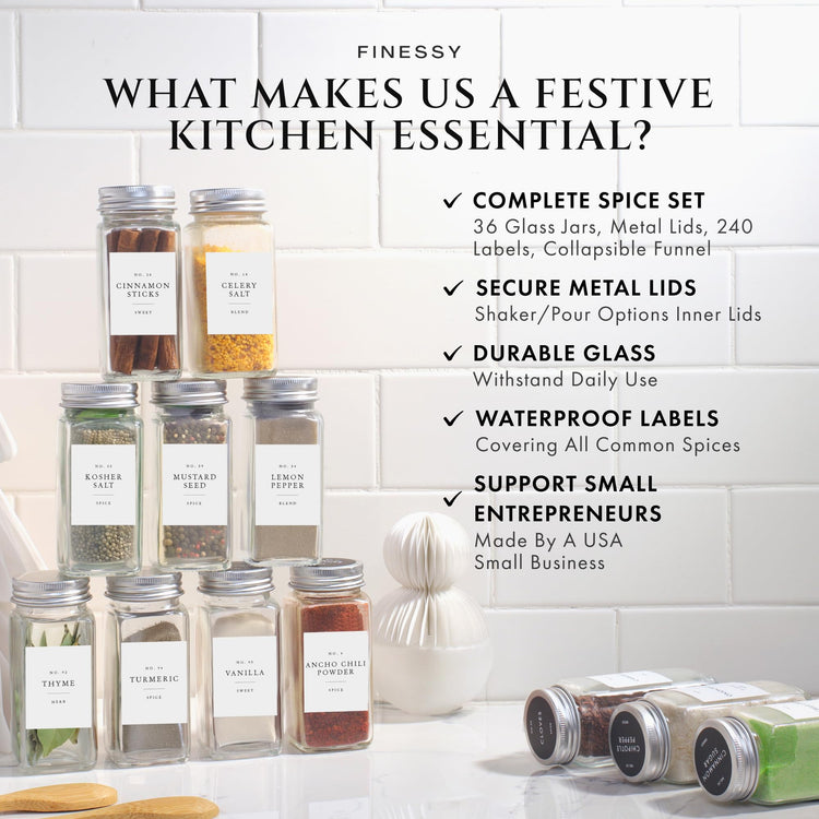 Minimalist Spice Jars with Labels (36 Count)