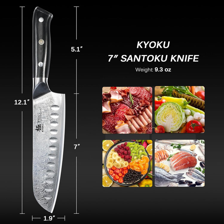 KYOKU Santoku Knife - 7" - Shogun Series - Japanese VG10 Steel Core Forged Damascus Blade - with Sheath & Case
