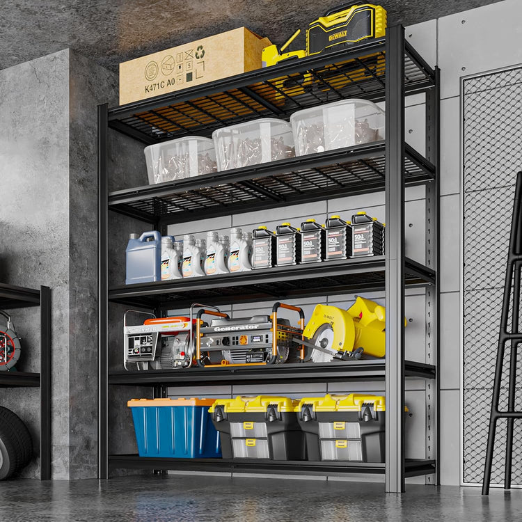 5 Tier Metal Shelving Unit, Adjustable Storage Shelves, 84" H x 47" W x 24" D Heavy Duty Garage Shelves for Warehouse, Basement, Kitchen, Pantry, Living Room, Black