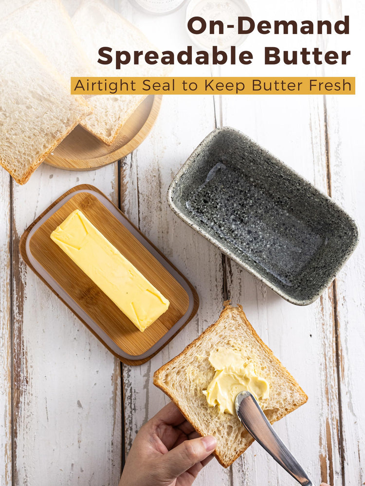 Ceramic Butter Dish with Lid for Countertop and Refrigerator