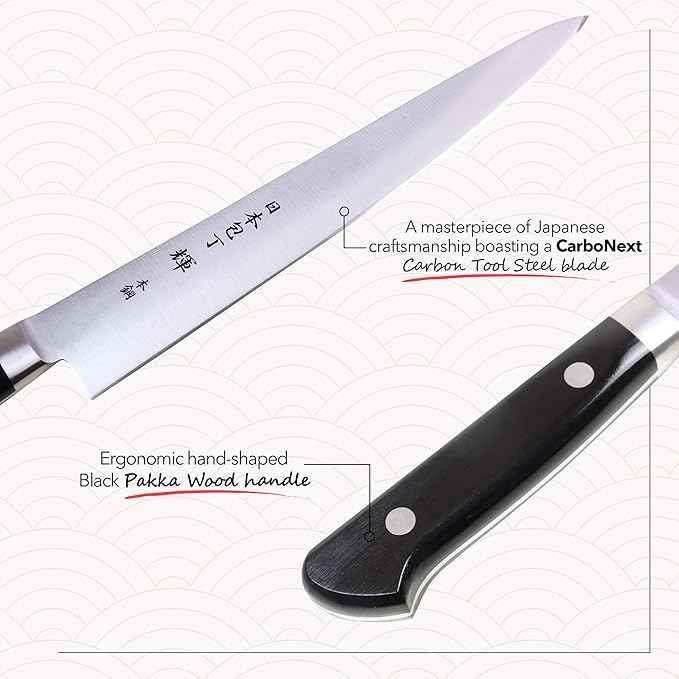Kagayaki CarboNext Japanese Chef’s Knife, KC-10ES Professional Sujihiki Knife, High Carbon Tool Steel Pro Kitchen Knife with Ergonomic Pakka Wood Handle, 11.8 inch