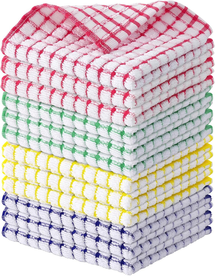 Kitinjoy Cotton 12 Pack Terry Kitchen Dish Cloths, 12 x 12 Inches Super Soft and Absorbent Dish Rags, Quick Drying Dish Towels for Washing Dishes, Mixed Color - Nestoria