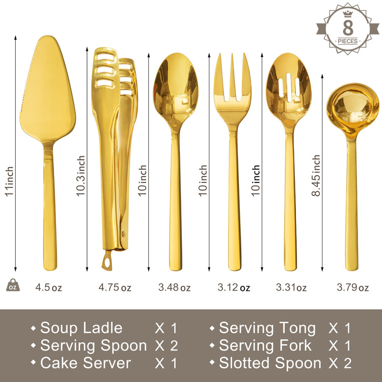 18 10 Large Hostess Gold Serving Utensils (8 Count)