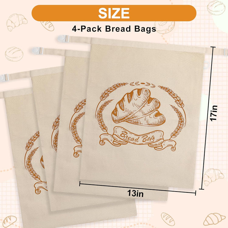 4 Pack Reusable Linen Bread Bags for Homemade,Organic Linen Bread Bag for Homemadesourdough 17 x3 inches Food Storage Cloth Bag,Keep Fresh and Upgrade Large Capacity Portable