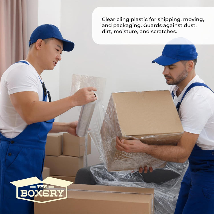 The Boxery- 18''X1500' Per Roll Stretch Wrap-4 Rolls/6000 Feet Total (80 Gauge) - Heavy Duty Grade, Stretch Wrap Film Clear Cling Plastic for Shipping, Moving and Packaging