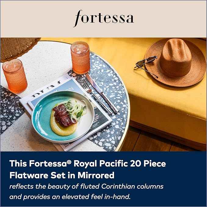 FORTESSA Royal Pacific 18/10 Stainless Steel Flatware, 20 Piece Place Setting With Table Knife, Forks and Spoons (Service For 4), Dishwasher Safe, Polished