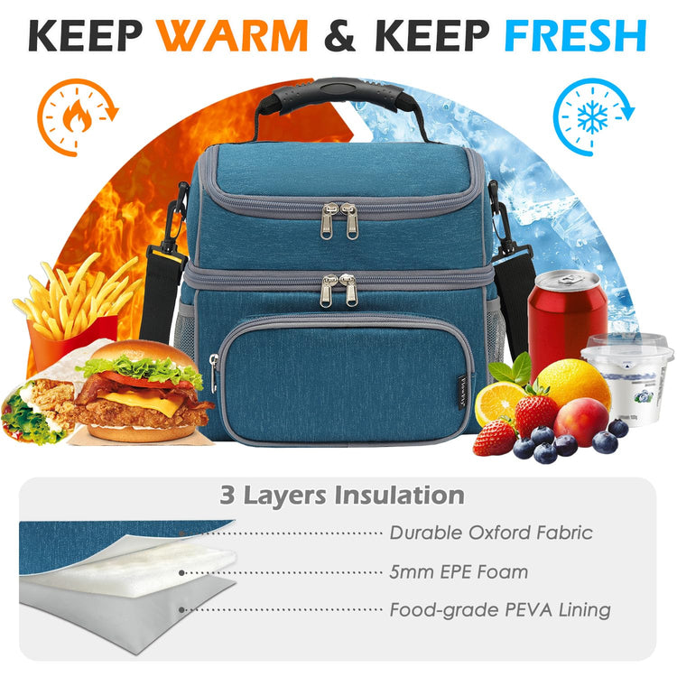 Double Layer Cooler Insulated Lunch Bag Adult Lunch Box Large Tote Bag for Men (2 Count)