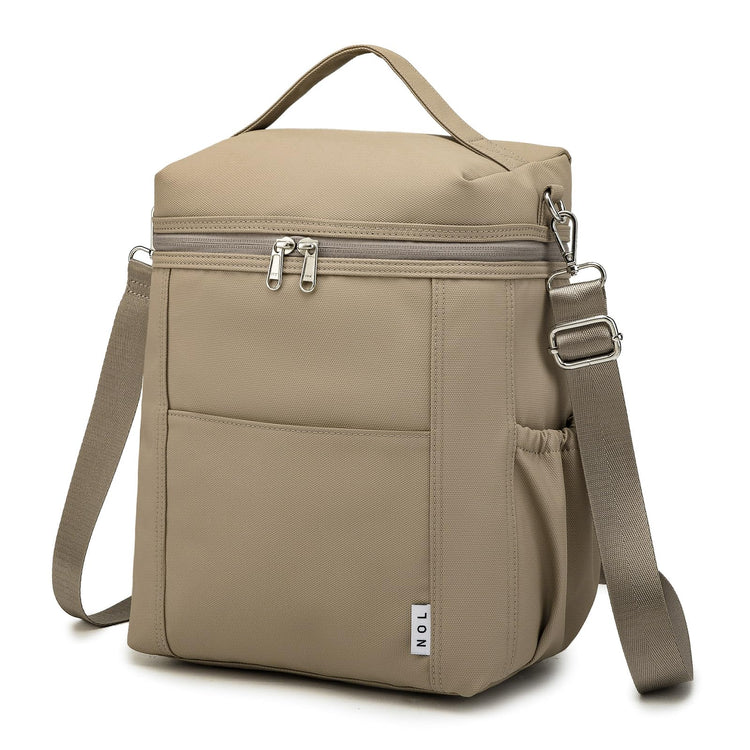 NOL Insulated Lunch Bags for Women Cooler Bag Lightweight Nylon Waterproof Lunch Box for Work Khaki Large 12L