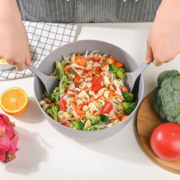 Bamboo Fiber Salad Bowl with Servers Set Large 9.8inches Nature Bamboo Mixing Bowl with Servers with Lid Spoon and Fork for Fruits
