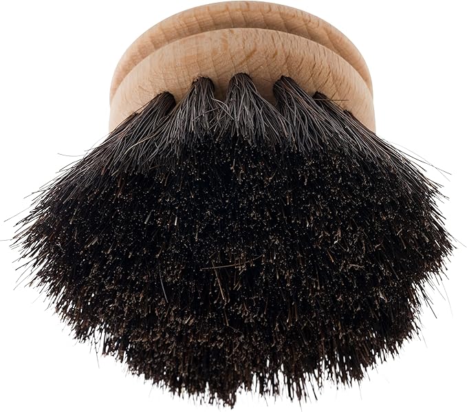 Redecker Silicone Dish Brush Bundle, Includes Interchangeable Natural Horsehair and Tampico Fiber Brush Heads, Sustainable Silicone and Stainless Steel Handle with Hanging Loop, Sand