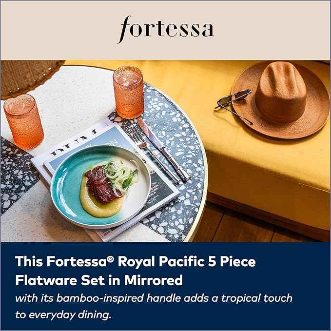 FORTESSA Royal Pacific 18/10 Stainless Steel Flatware, 5 Piece Place Setting With Table Knife, Forks and Spoons (Service For 1), Dishwasher Safe, Polished