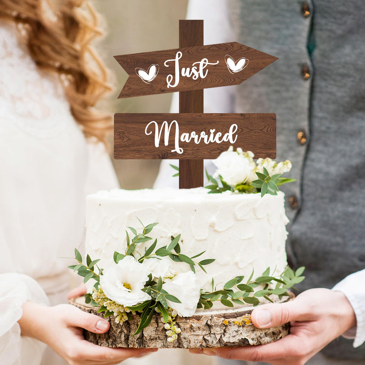 Just Married Cake Topper Rustic Wedding Cake Topper Double