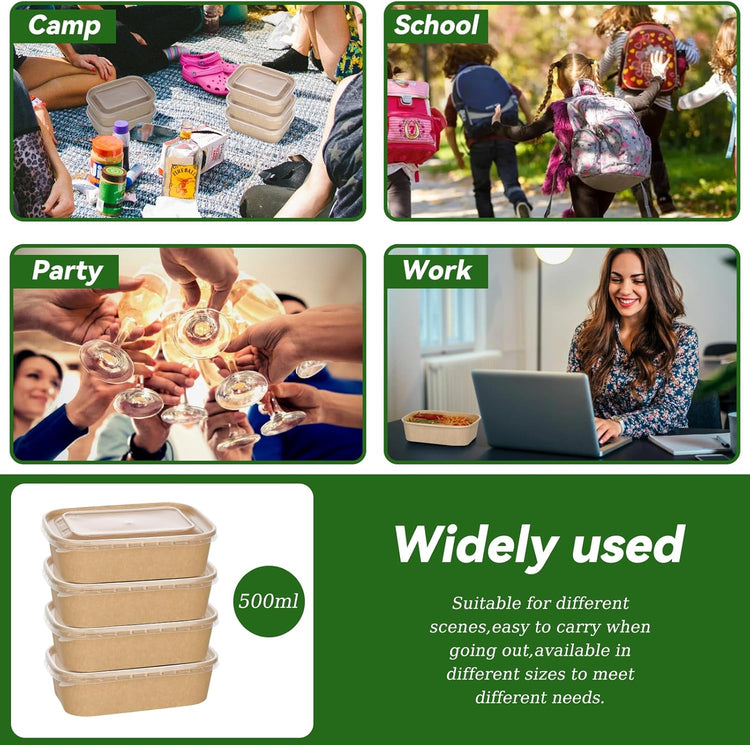 50-Pack 19oz Disposable Kraft Paper Bowls with Lids and Forks, Disposable Meal Prep Containers Bowls Disposable Food Prep Container with Lids, Freezer and Microwave Safe for Hot Soup Cold Food Takeout