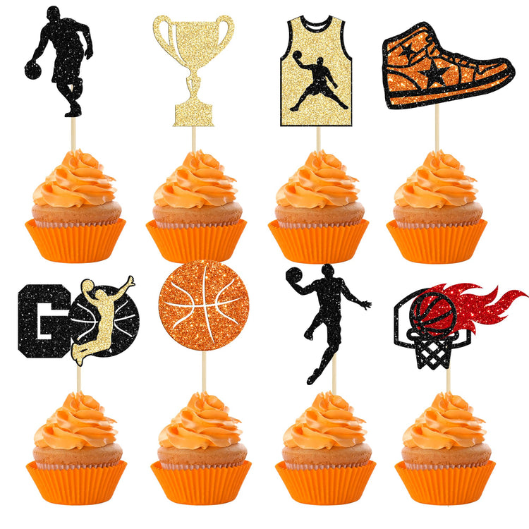 24 Pack Basketball Cupcake Toppers Basketball Player Apparel Cupcake Picks Baby Shower Players Sports Theme Birthday Party Cake Decorations Supplies (24 Count)