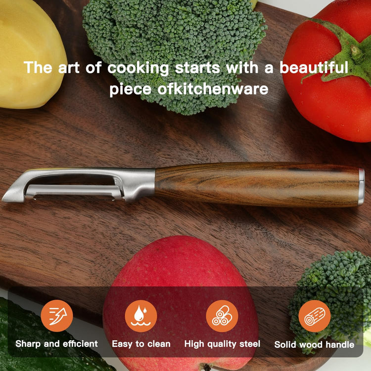 Premium I Type 304 Stainless Steel Multifunctional Kitchen Peeler Real Wood Handle Ultra Sharp Blade Vegetable Potato Apple(Agarwood)