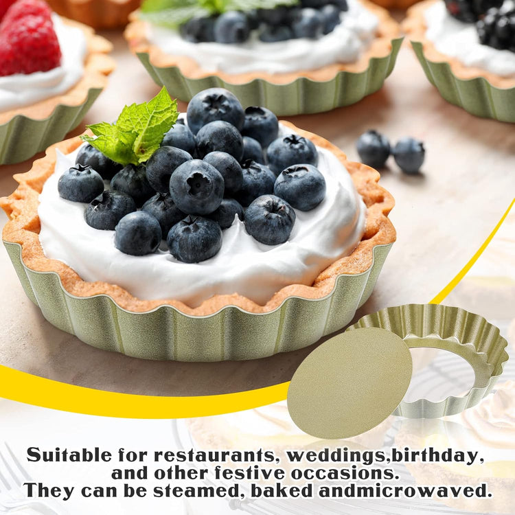 Uiifan 32 Pcs Mini Tart Pans Egg Tart Molds with Removable Bottom Round Nonstick Quiche Pan Mini Pie Pans Small Bakeware Mold Fluted Side for Mousse Cake Dessert Baking(4 Inch,Gold)