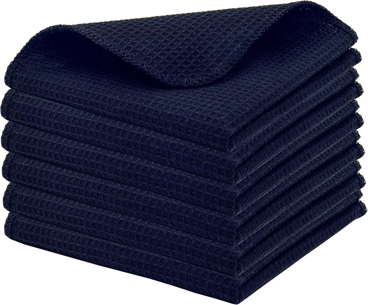PurpleEssences Dish Cloths and Dish Rags - 6 Pack Waffle Weave Solid Kitchen Dish Wash Cloths, 100% Cotton, 12 x 12 Inches, Ultra Soft Absorbent Quick Drying - Navy Blue - Nestoria