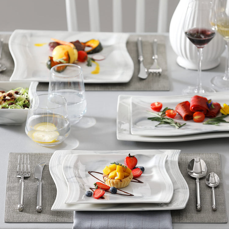 26 Piece Marble Grey Square Dinnerware Sets