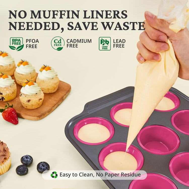 Silicone Muffin Pans for Baking with Metal Frame
