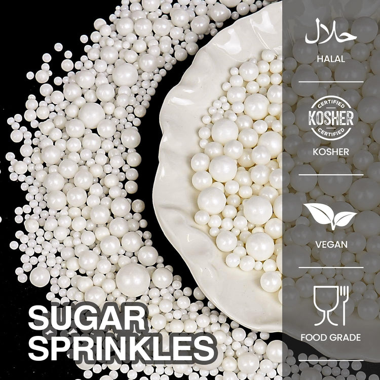 Edible White Pearl Sugar Sprinkles for Cake Decorating, Candy Pearls Cupcake Toppers, 150g/5.29oz, Mix Sprinkles, Baking Cake Decorations, Easter, Wedding Party Chirstmas Supplies