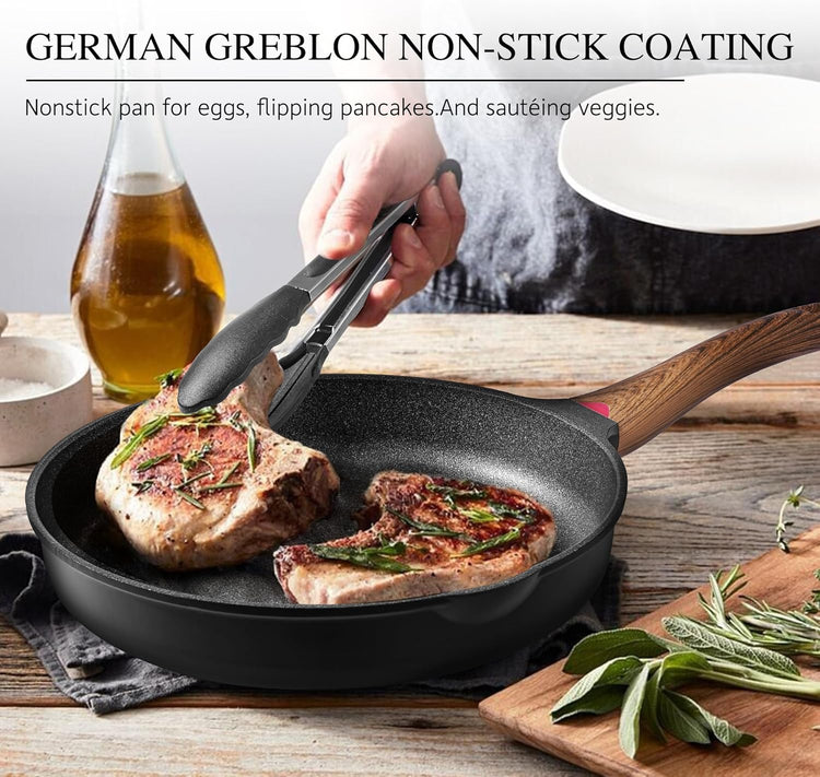 Vinchef 11" Non Stick Frying Pans, Skillet with Lid Used for All Stoves, Induction Non Toxic Cookware, Cooking Pans Nonstick Capable of Kitchen - Nestoria